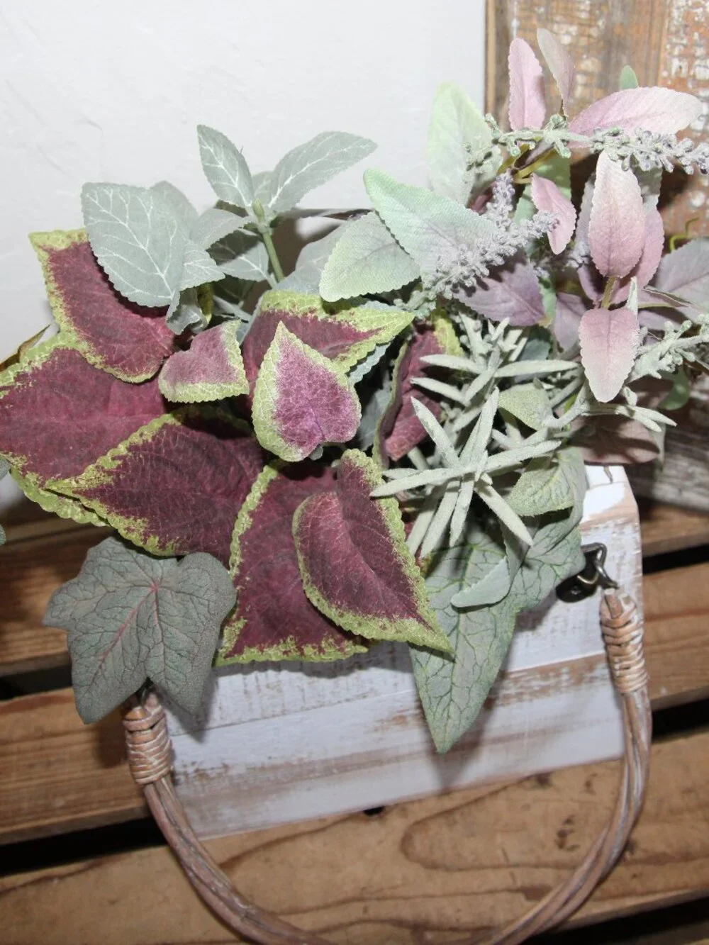 White Shabby Distressed Wood Basket Box with French Arrangement
